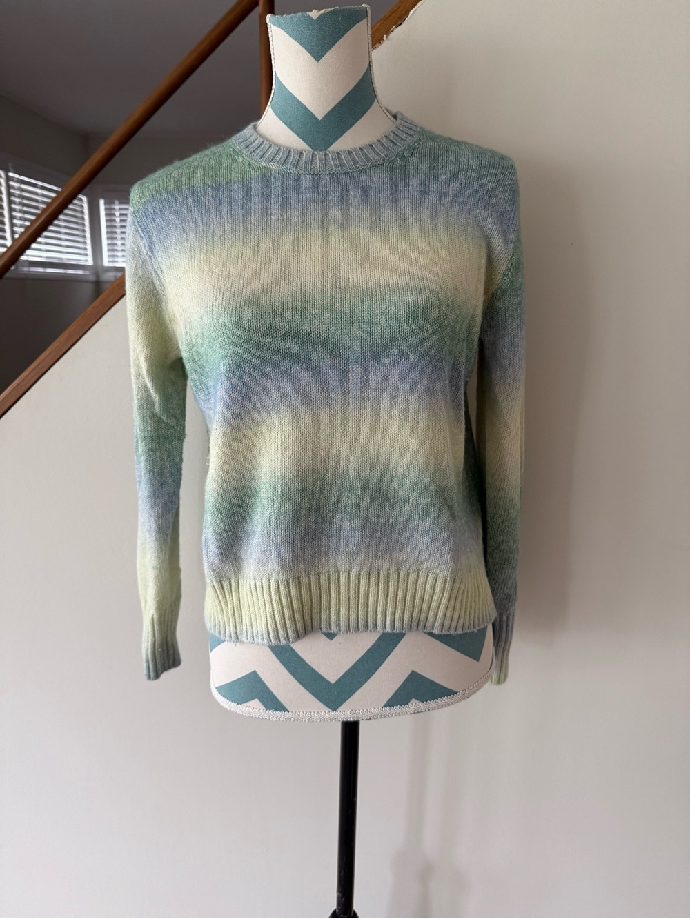 J. Crew Pastel Ombre Crewneck Sweater in Green, Blue, and Cream